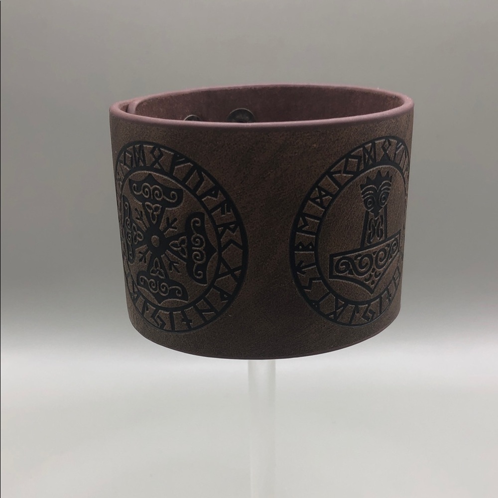 Runic Viking Compass Faux Leather Bracelet Men's New without Tag Brown
